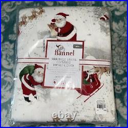 Pottery Barn Kids Heritage Santa TWIN Flannel Duvet Cover & Sham Set ORGANIC NEW