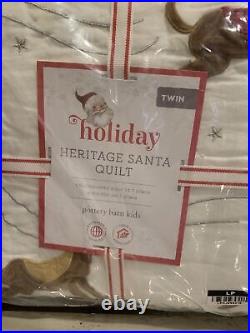 Pottery Barn Kids Heritage Santa Twin Quilt Sham Christmas Bedding Set New