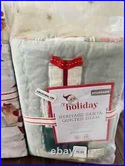 Pottery Barn Kids Heritage Santa Twin Quilt Sham Sheet Set Christmas Bedding
