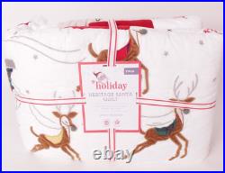 Pottery Barn Kids Heritage Santa twin quilt (white), Christmas, sleigh, reindeer