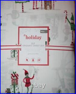Pottery Barn Kids Holiday Elf Organic Sheet Set Full NEW 4 Pcs