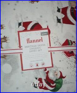 Pottery Barn Kids Holiday Heritage Santa Flannel Sheet Set Queen NEW 4 Pcs