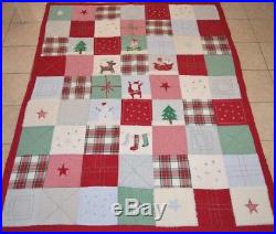 Pottery Barn Kids Jolly Santa Twin Quilt Christmas Holiday Bedspread Blanket