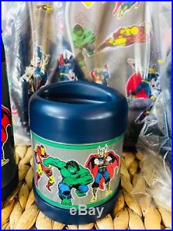 Pottery Barn Kids Large Backpack Water Bottle Lunch Box Thermos Gray Marvel NWT