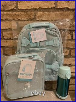 Pottery Barn Kids Large Ombre Aqua Glitter Backpack Lunch Box Water bottle Set
