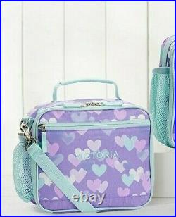 Pottery Barn Kids Lavender Cascading Heart Small Backpack Lunch Bag Water Bottle