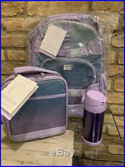 Pottery Barn Kids Lavender Ombre Glitter Large Backpack Lunchbox Water Bottle