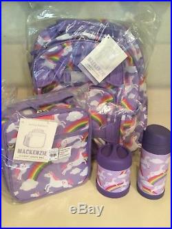 Pottery Barn Kids Lavender Unicorn Large Backpack Lunch Box Water bottle Thermos