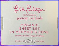 Pottery Barn Kids Lilly Pulitzer Mermaids Cove QUEEN Size Organic Sheet Set NWT