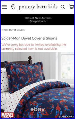 Pottery Barn Kids MARVEL Spiderman FULL/QUEEN Duvet ONLY NEW RETIRED