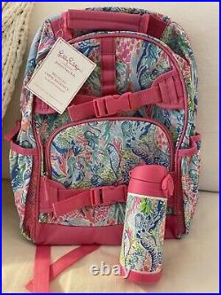Pottery Barn Kids MERMAID COVE LARGE BACKPACK & WATER BOTTLE LILLY PULITZER