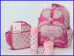 Pottery Barn Kids Mackenzie Backpack Pink Gold Foil Heart Large Girl Bookbag New