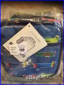 Pottery Barn Kids Mackenzie Blue Airplane Large Backpack Water Bottle Lunch Box