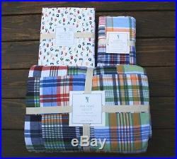 Pottery Barn Kids Madras patchwork Quilt sham Numbers letters organic sheet set