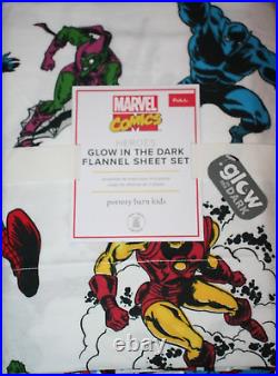 Pottery Barn Kids Marvel Comics Glow in the Dark Flannel Sheet Set FULL 4 Pieces