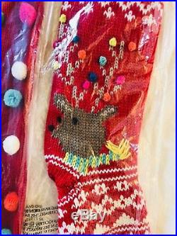 Pottery Barn Kids Merry N Bright Reindeer Pom Pom Snowman Christmas Stocking Set