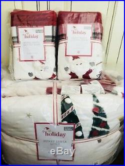 Pottery Barn Kids Merry Santa Full Queen Quilt Euro Shams Christmas Bedding New