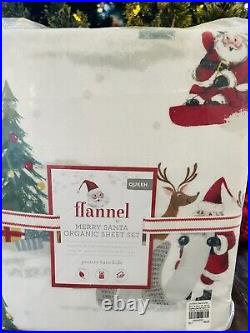 Pottery Barn Kids Merry Santa Queen Sheet Set Christmas Organic COTTON Flannel