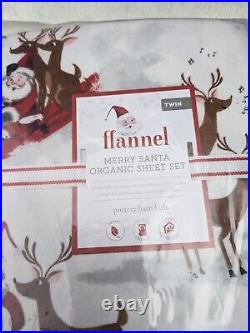 Pottery Barn Kids Merry Santa Twin Sheet Set Christmas Organic Cotton NEW