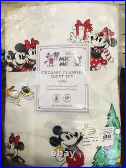 Pottery Barn Kids Mickey Mouse Christmas Holiday QUEEN Cotton Flannel Sheet Set