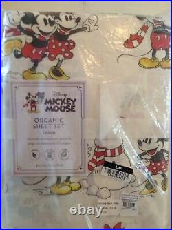 Pottery Barn Kids Mickey Mouse Christmas Holiday Queen Percale Cotton Sheet Set