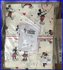 Pottery Barn Kids Mickey Mouse Valentines Sheet Set Queen Disney Organic Cotton