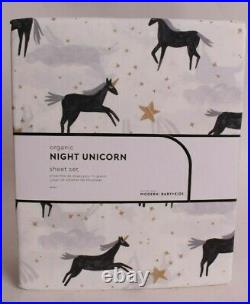 Pottery Barn Kids Modern Organic cotton Night Unicorn queen sheet set