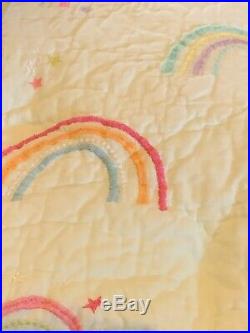 Pottery Barn Kids Molly Rainbow Quilt Full and Unicorn Sheet set Aqua #6321