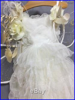 Pottery Barn Kids Monique Lhuillier Gold & Ivory Fairy Costume 4-6+Treat Bag