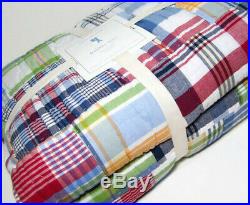 Pottery Barn Kids Multi Colors Blue Red Cotton Madras Plaid Full Queen Quilt New