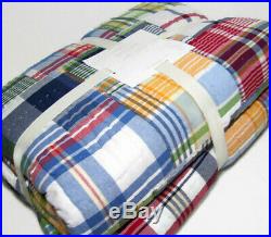 Pottery Barn Kids Multi Colors Blue Red Cotton Madras Plaid Full Queen Quilt New