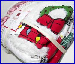 Pottery Barn Kids Multi Colors Holiday Peanuts Snoopy Wood Stock Twin Quilt New