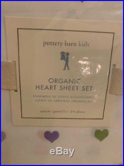 Pottery Barn Kids Multi Colors Organic Cotton Hearts Queen Sheet Valentines