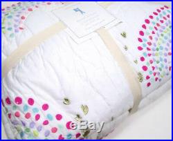 Pottery Barn Kids Multi Colors Rainbow Dots Pink Trim Full Queen Quilt New