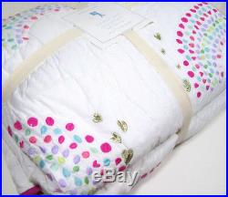 Pottery Barn Kids Multi Colors Rainbow Dots Pink Trim Full Queen Quilt New