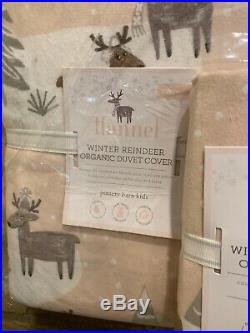 Pottery Barn Kids Multi Colors Winter Reindeer Flannel Twin Duvet Cover Sham New