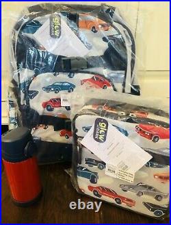 Pottery Barn Kids Muscle Cars Large Backpack Lunch Box Water Bottle Set No Mono