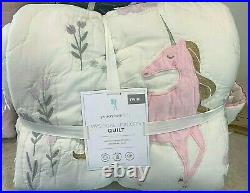 Pottery Barn Kids Mystical Unicorn TWIN quilt white pink
