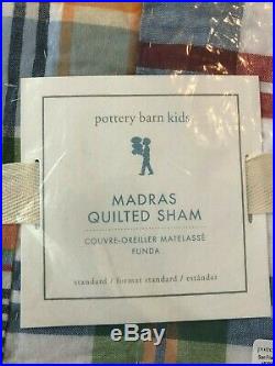 Pottery Barn Kids Nautical Madras Quilt Sheets Shams Full Queen Set NEW