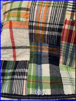 Pottery Barn Kids Navy BLUE Plaid MADRAS TWIN Quilt + Sham Bedroom Bed Reverse