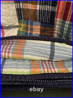 Pottery Barn Kids Navy BLUE Plaid MADRAS TWIN Quilt + Sham Bedroom Bed Reverse
