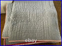 Pottery Barn Kids Navy Blue Chambray Red Trim Quilt Full/Queen Teen 86x86 EXC