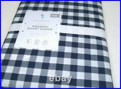 Pottery Barn Kids Navy Blue Organic Cotton Check Plaid Twin Duvet Cover New