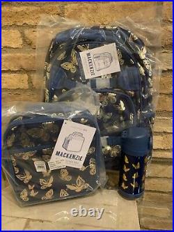 Pottery Barn Kids Navy Gold Butterfly Large Backpack Lunchbox Water Bottle Set