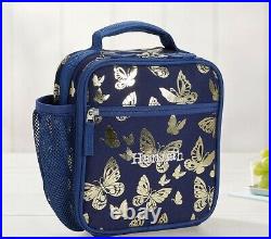 Pottery Barn Kids Navy Gold Foil Butterfly Small Backpack Lunch Bag Water Bottle
