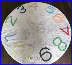 Pottery Barn Kids Numbers Round Washable Rug Light Gray 5' Diameter