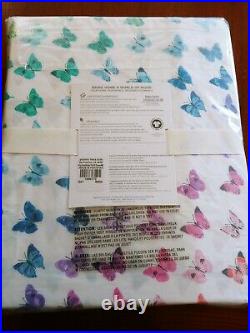 Pottery Barn Kids Organic Aria Sheet Set QUEEN Butterfly White Multi Colors New