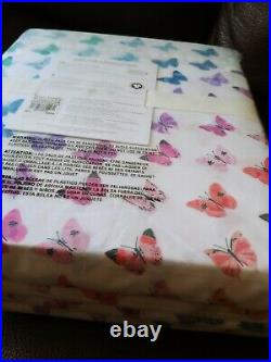 Pottery Barn Kids Organic Aria Sheet Set QUEEN Butterfly White Multi Colors New