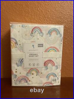 Pottery Barn Kids Organic Cotton Rainbow Cloud Sheet Set Queen White NWT