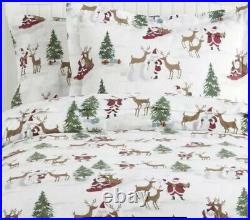 Pottery Barn Kids Organic Flannel Heritage Santa Sheet Set-Full Size WithCases